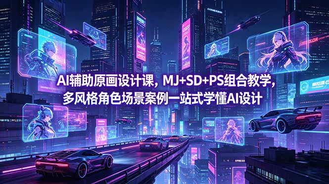 (18731期)AI辅助原画设计课,MJ+SD+PS组合教学,多风格角色场景案例一站式学懂AI设计-赛德副业库