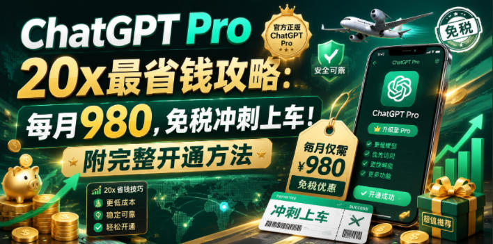 (18790期)ChatGPT Pro 20x 最省钱攻略:每月980,免税冲刺上车!附完整开通方法-赛德副业库