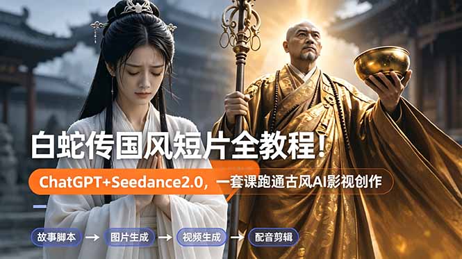 (18737期)白蛇传-国风短片全教程!ChatGPT+Seedance2.0,一套课跑通古风AI影视创作-赛德副业库
