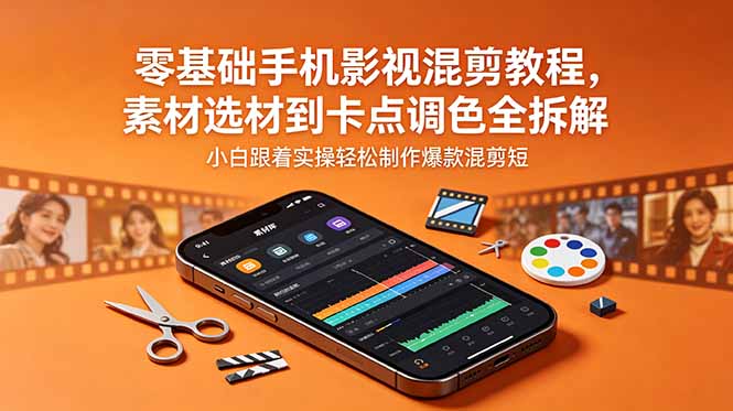 (18750期)零基础手机影视混剪教程,素材选材到卡点调色全拆解,小白跟着实操轻松制作爆款混剪短片-赛德副业库