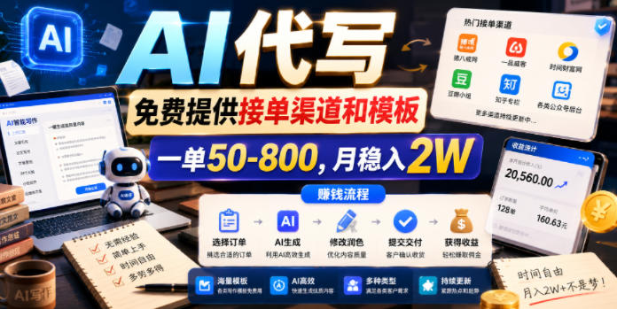 AI代写,免费提供接单渠道和模板,一单50-800,月稳入2W【揭秘】-赛德副业库