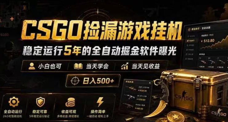 CSGO捡漏游戏挂G，稳定运行5年的全自动掘金软件曝光，小白也可当天学会，当天见收益，日入500+【揭秘】-赛德副业库
