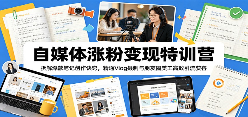 自媒体涨粉变现特训营:拆解爆款笔记创作诀窍,精通Vlog摄制与朋友圈美工高效引流获客-赛德副业库