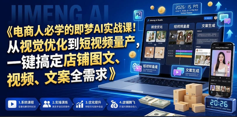 电商人必学的即梦AI实战课!从视觉优化到短视频量产,一键搞定店铺图文、视频、文案全需求-赛德副业库