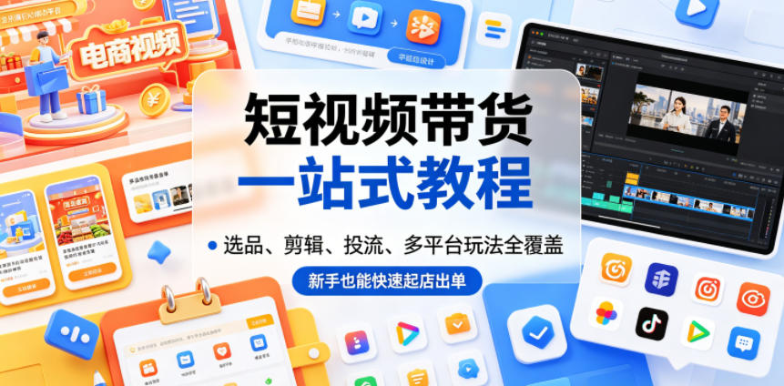 短视频带货一站式教程，选品、剪辑、投流、多平台玩法全覆盖，新手也能快速起店出单-赛德副业库