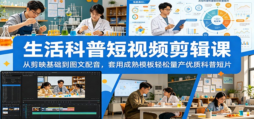 生活科普短视频剪辑课:从剪映基础到图文配音,套用成熟模板轻松量产优质科普短片-赛德副业库