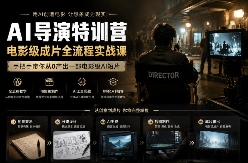 AI导演特训营,电影级成片全流程实战课,手把手带你从0产出一部电影级AI短片-赛德副业库