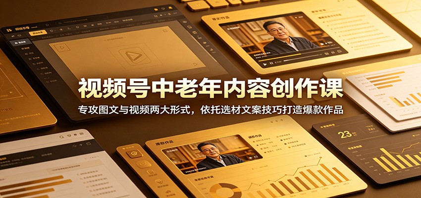 视频号中老年内容创作课:专攻图文与视频两大形式,依托选材文案技巧打造爆款作品-赛德副业库