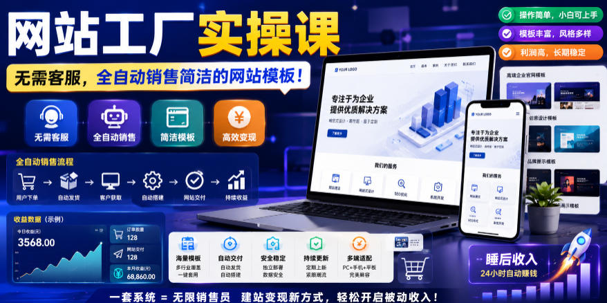 网站工厂实操课,无需客服,网站模板自动赚钱!【原创双语字幕】-赛德副业库