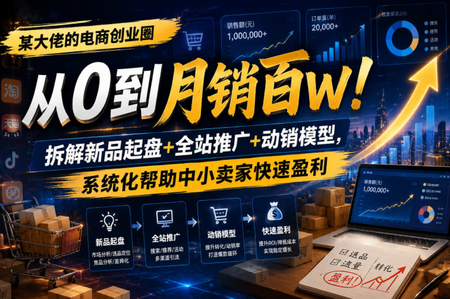 某大佬的电商创业圈从0到月销百W!拆解新品起盘+全站推广+动销模型,系统化帮助中小卖家快速盈利-赛德副业库
