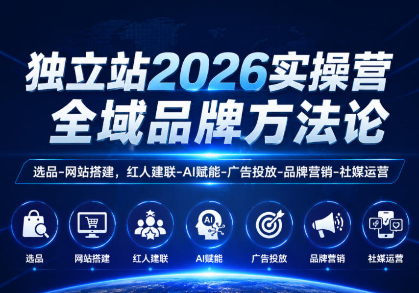 独立站2026实操营,全域品牌方法论,选品-网站搭建,红人建联-AI赋能-广告投放-品牌营销-社煤运营-赛德副业库