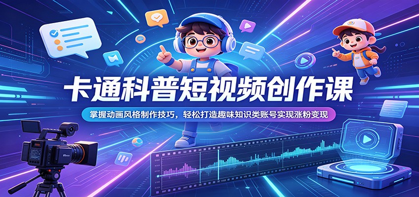 卡通科普短视频创作课：掌握动画风格制作技巧，轻松打造趣味知识类账号实现涨粉变现-赛德副业库