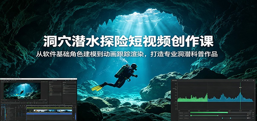 洞穴潜水探险短视频创作课:从软件基础角色建模到动画跟踪渲染,打造专业洞潜科普作品-赛德副业库