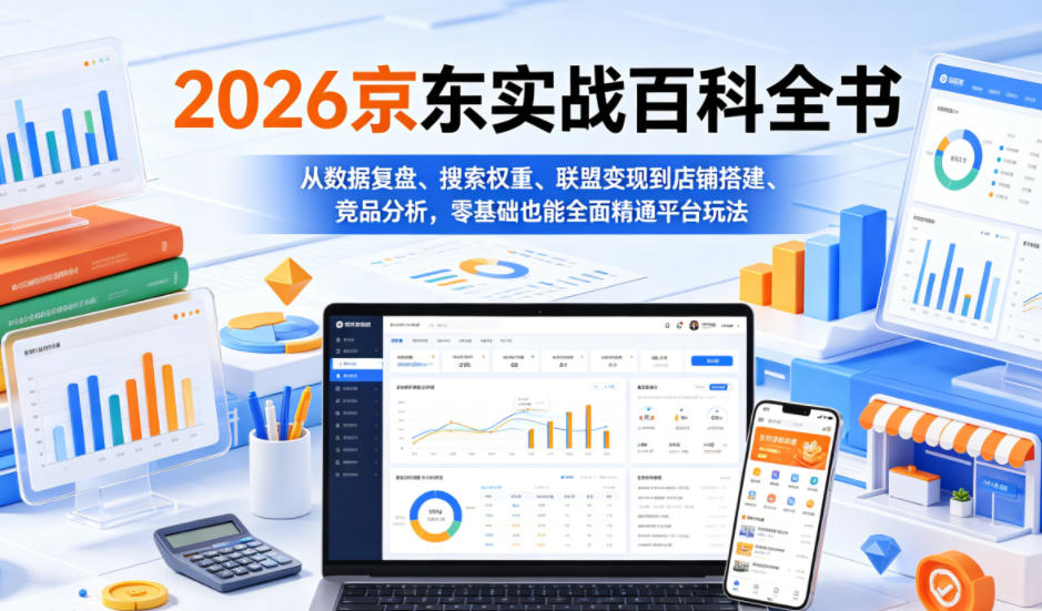 2026京东实战百科全书,从数据复盘、搜索权重、联盟变现到店铺搭建、竞品分析,零基础也能全面精通平台玩法-赛德副业库