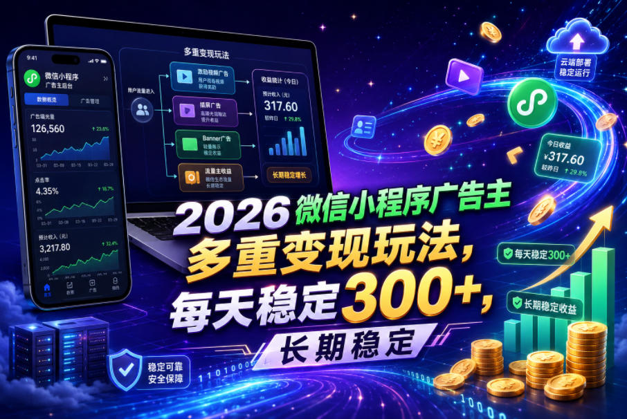 2026微信小程序广告主,多重变现玩法,每天稳定300+,长期稳定【揭秘】-赛德副业库