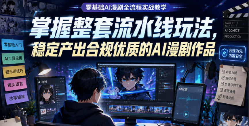 零基础AI漫剧全流程实战教学,掌握整套流水线玩法,稳定产出合规优质的AI漫剧作品-赛德副业库