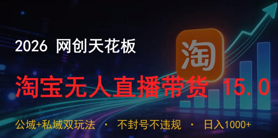 2026网创天花板,淘宝无人直播带货15.0,公域+私域双玩法,日入1k+,不违规不封号【揭秘】-赛德副业库