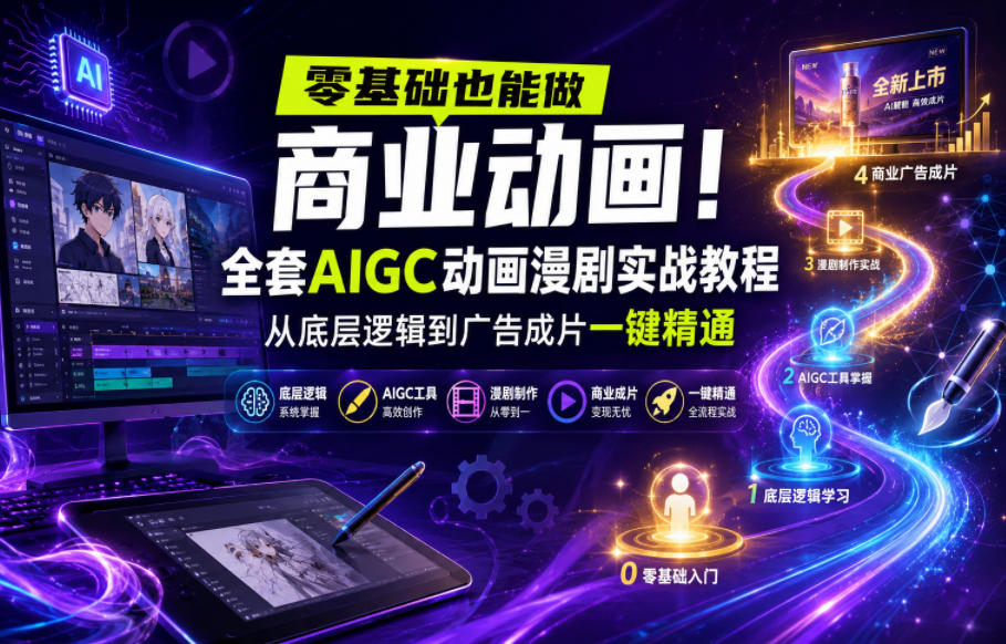 零基础也能做商业动画!全套AIGC动画漫剧实战教程,从底层逻辑到广告成片一键精通-赛德副业库