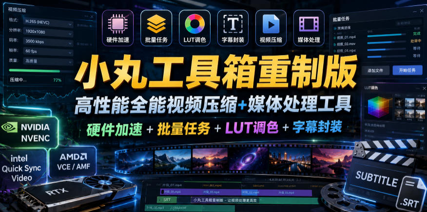 小丸工具箱重制版–高性能全能视频压缩+媒体处理工具｜硬件加速+批量任务+LUT调色+字幕封装-赛德副业库