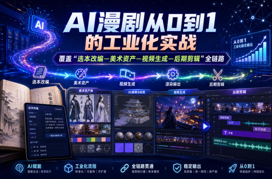 AI漫剧从0到1的工业化实战,覆盖“选本改编—美术资产—视频生成—后期剪辑”全链路(更新6月)-赛德副业库