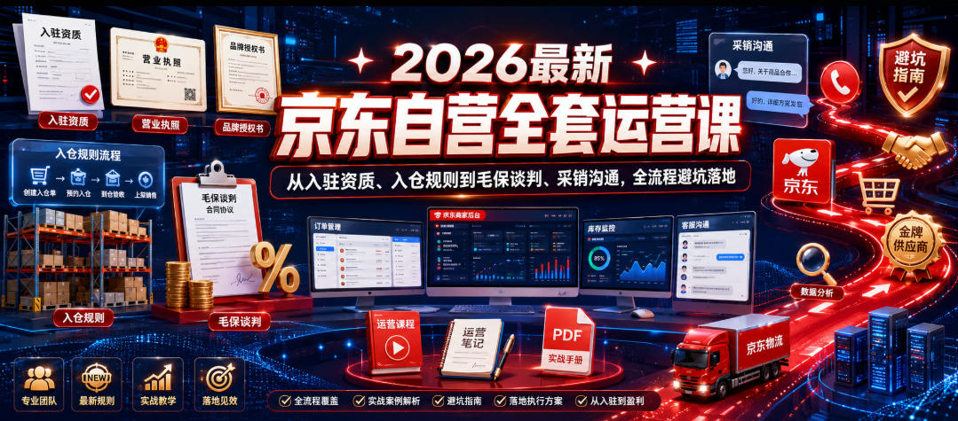 2026最新京东自营全套运营课,从入驻资质、入仓规则到毛保谈判、采销沟通,全流程避坑落地-赛德副业库